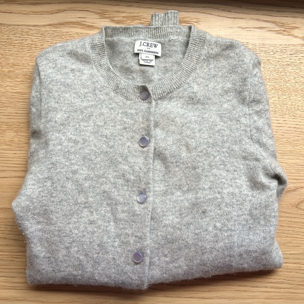 J Crew lightweight grey button-up 100% cashmere cardigan